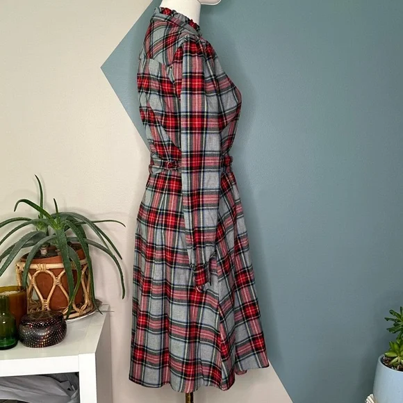 UNTUCKit Harrison Plaid Flannel Shirtdress Red Grey Tartan Belted Pockets Size S - Picture 4 of 12